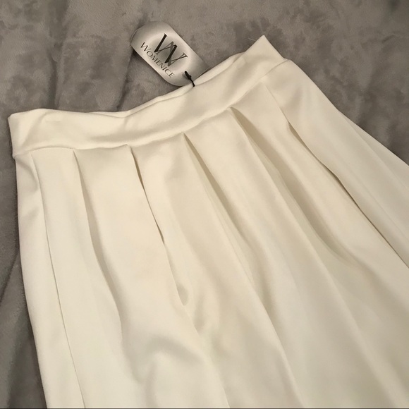 White Polyester Pleated Dress Skirt - Picture 3 of 8